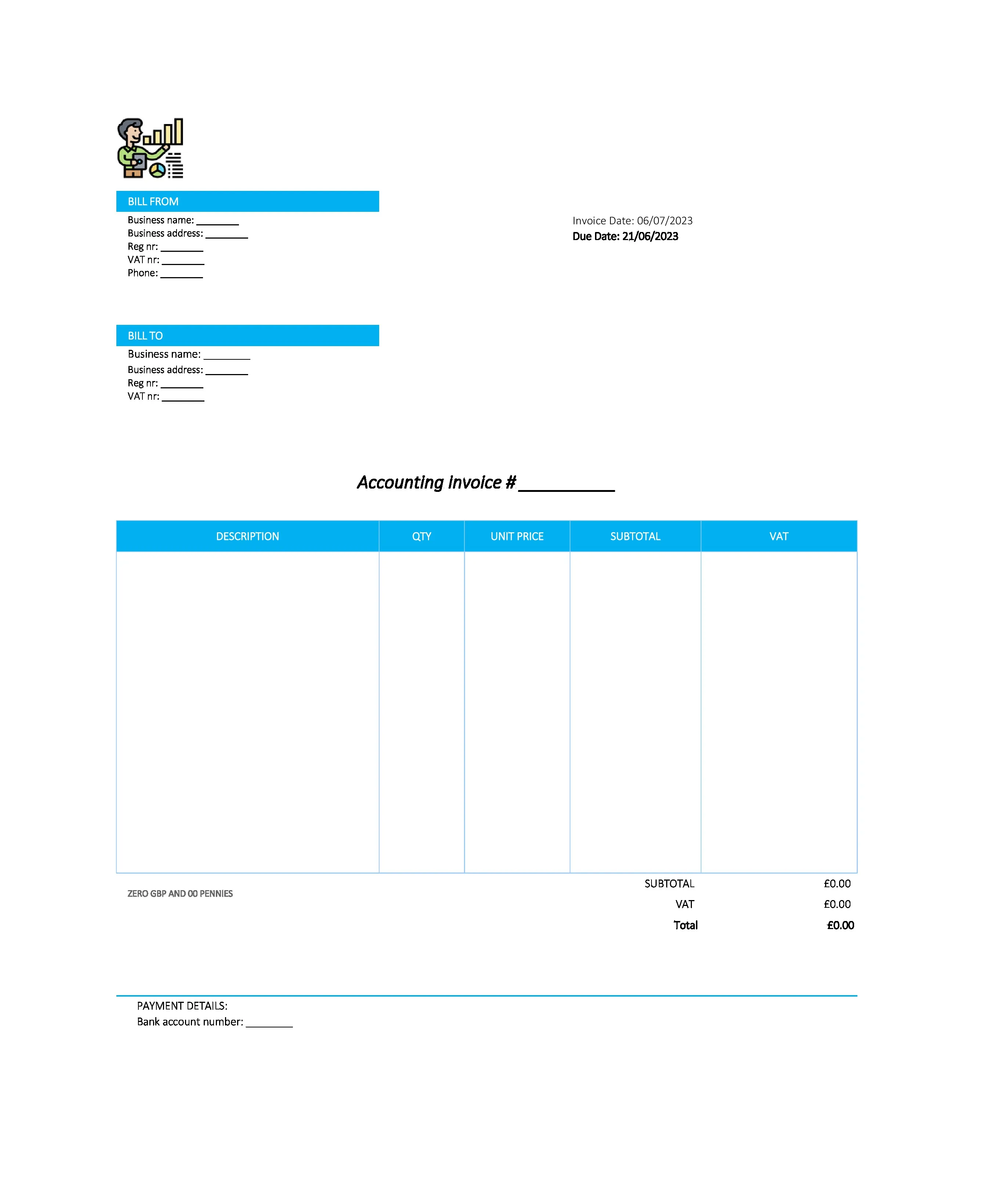 electronic accounting invoice template UK Excel / Google sheets