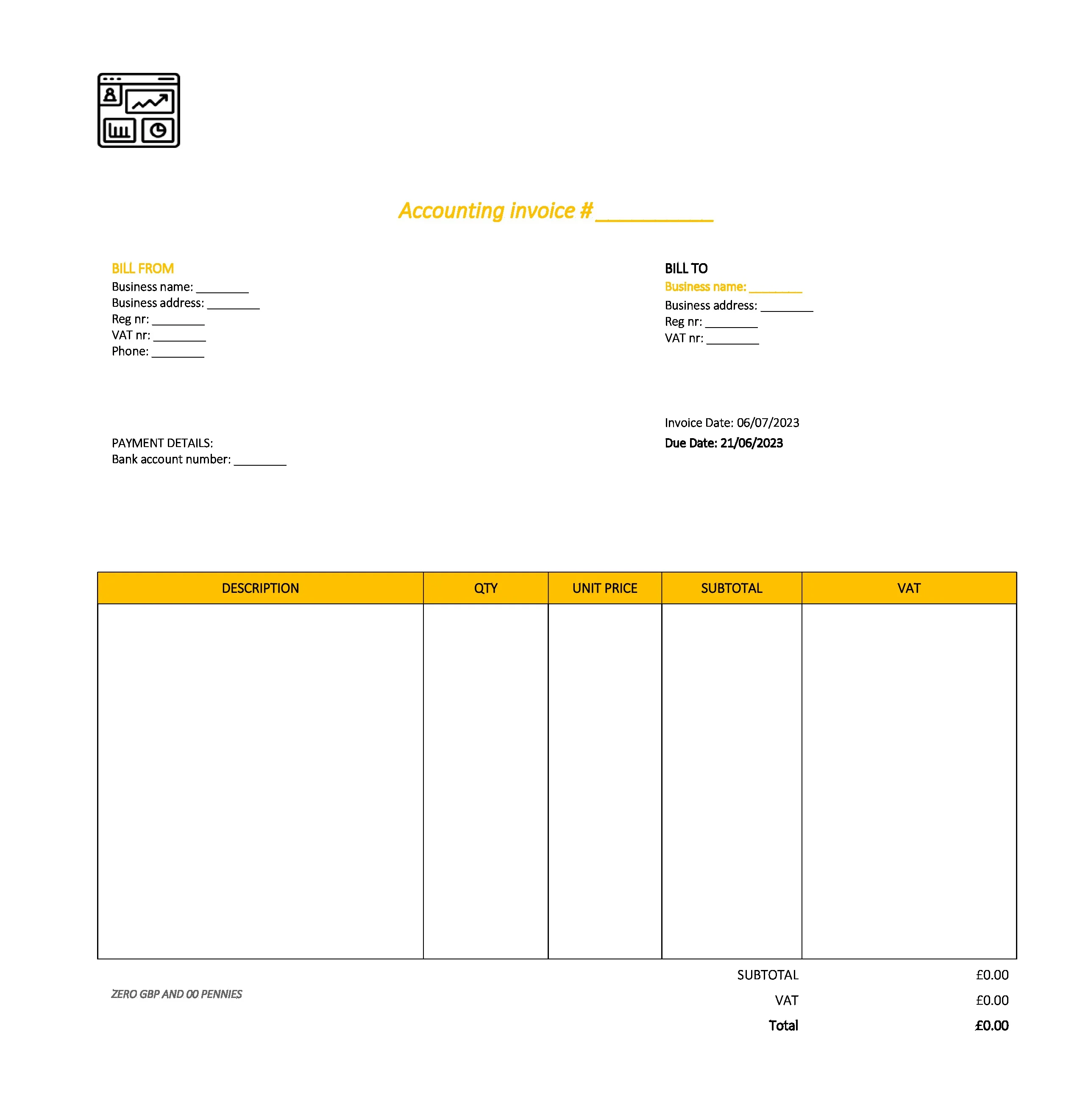 draft accounting invoice template UK Excel / Google sheets