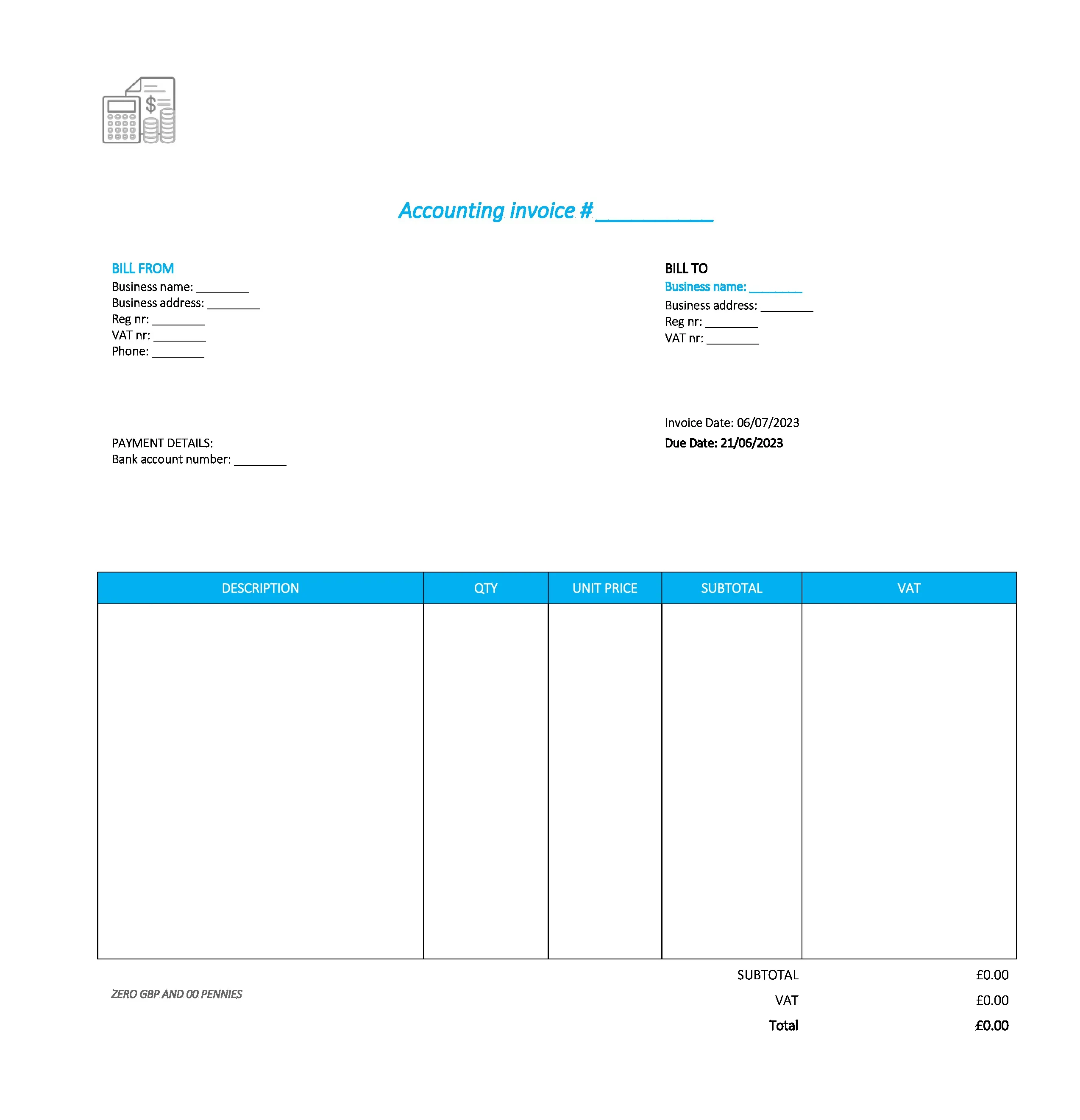 good accounting invoice template UK Excel / Google sheets