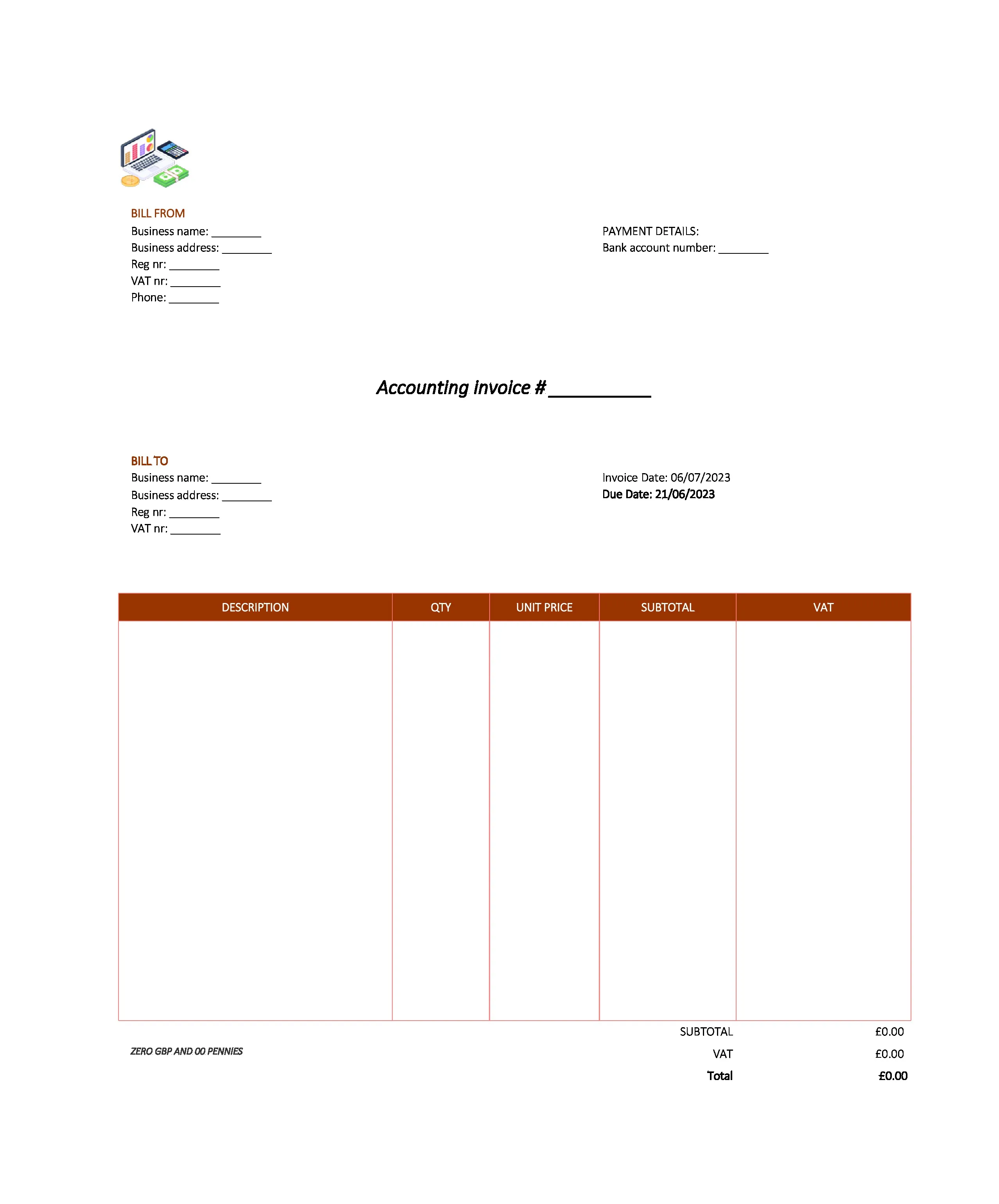 Modern Accounting Invoice Template UK Excel Google Sheets