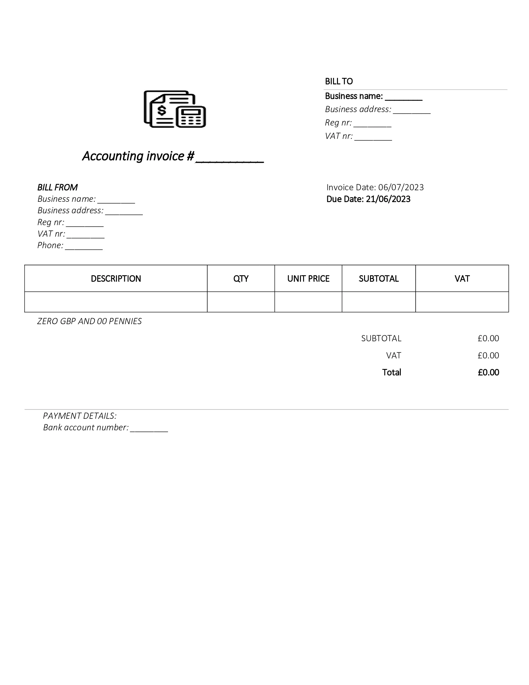 downloadable accounting invoice template UK Word / Google docs