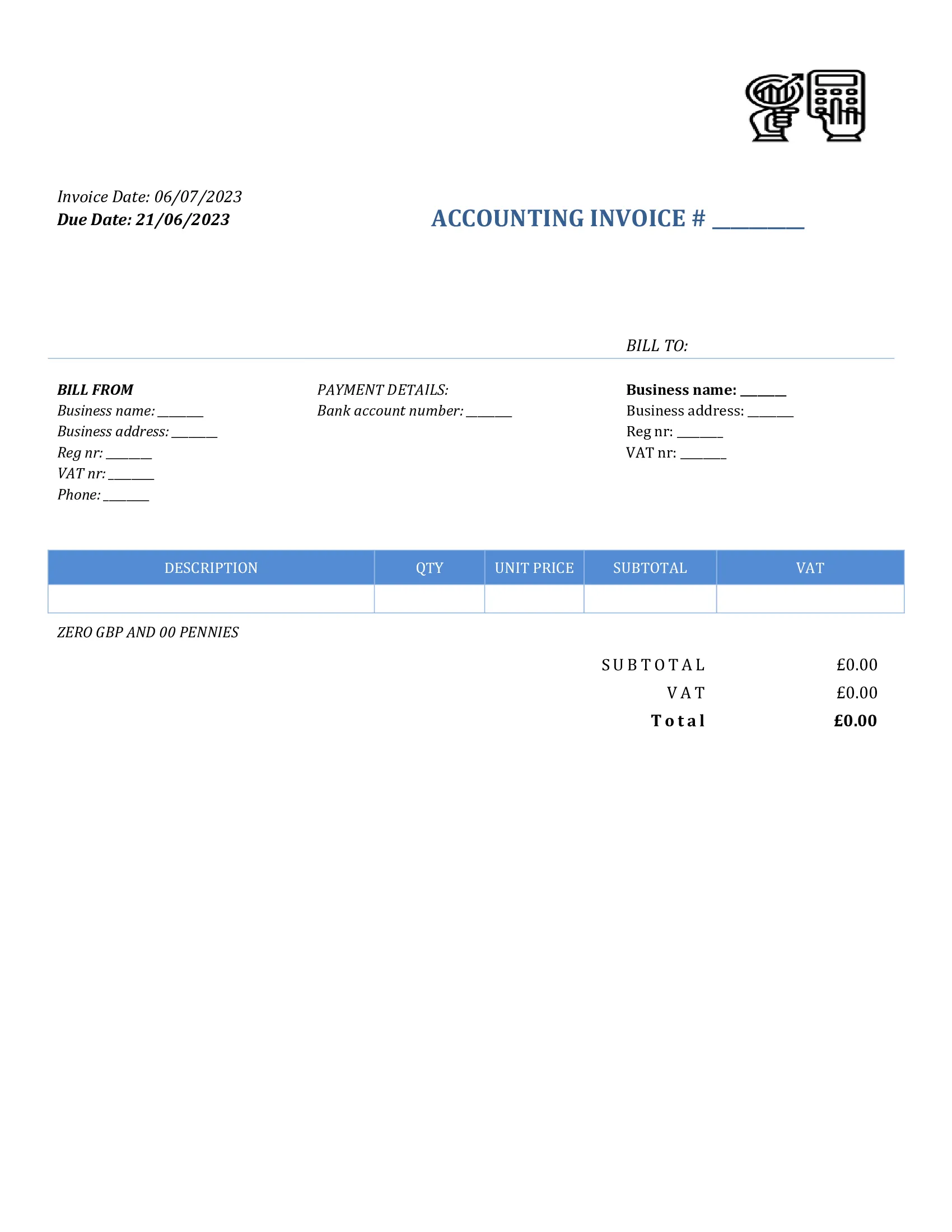 basic accounting invoice template UK Word / Google docs