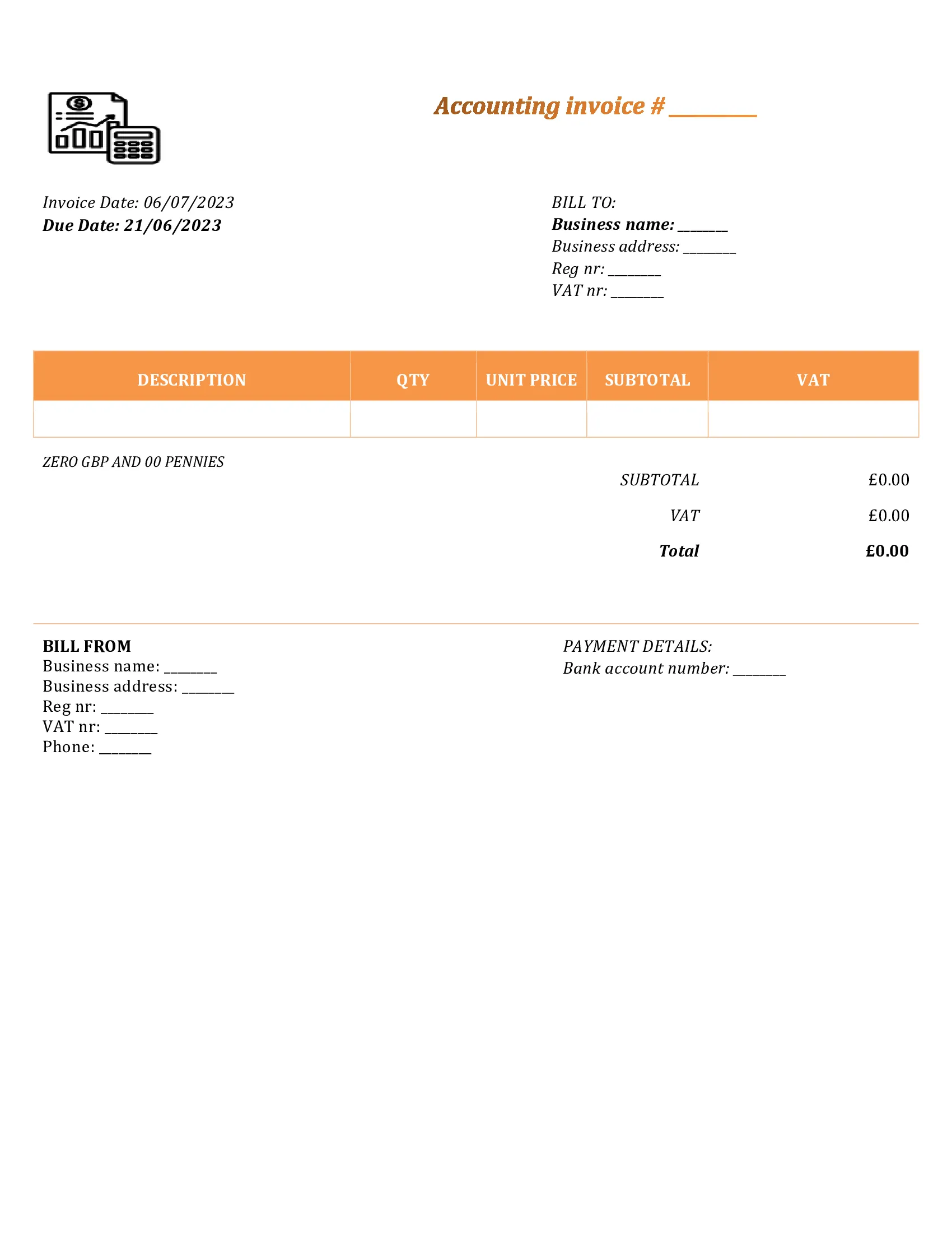 personal accounting invoice template UK Word / Google docs