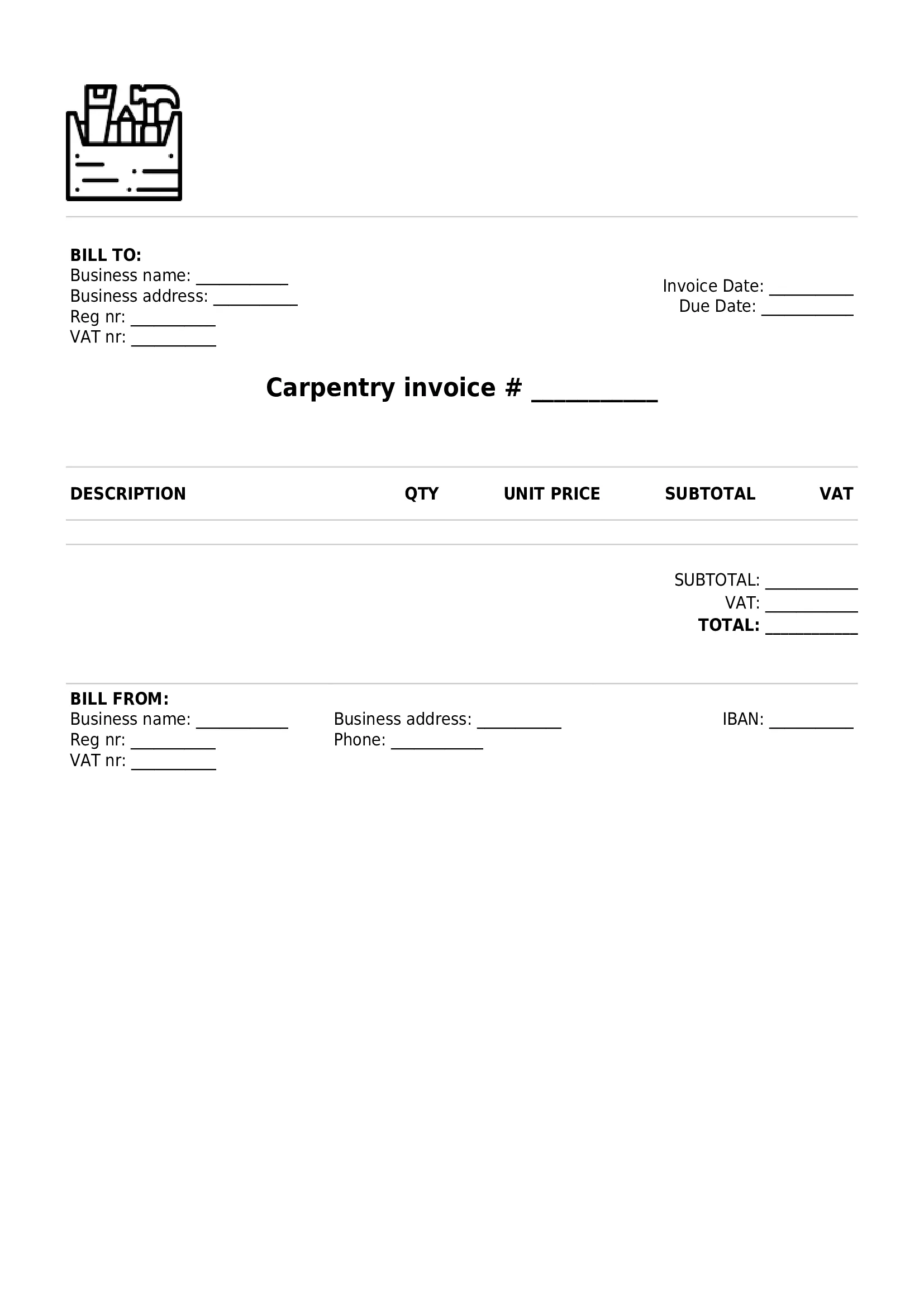 simple carpentry invoice template UK PDF
