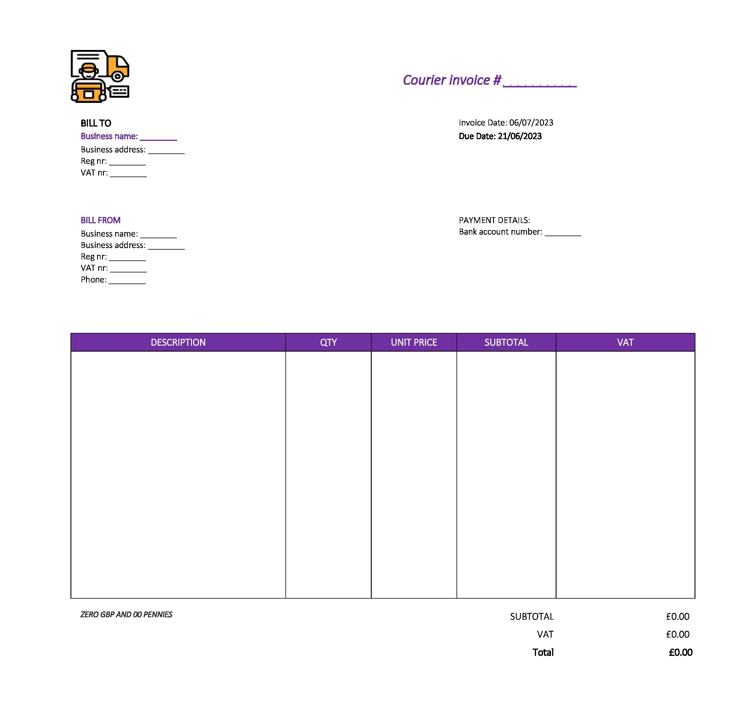 cool courier invoice template UK Excel / Google sheets