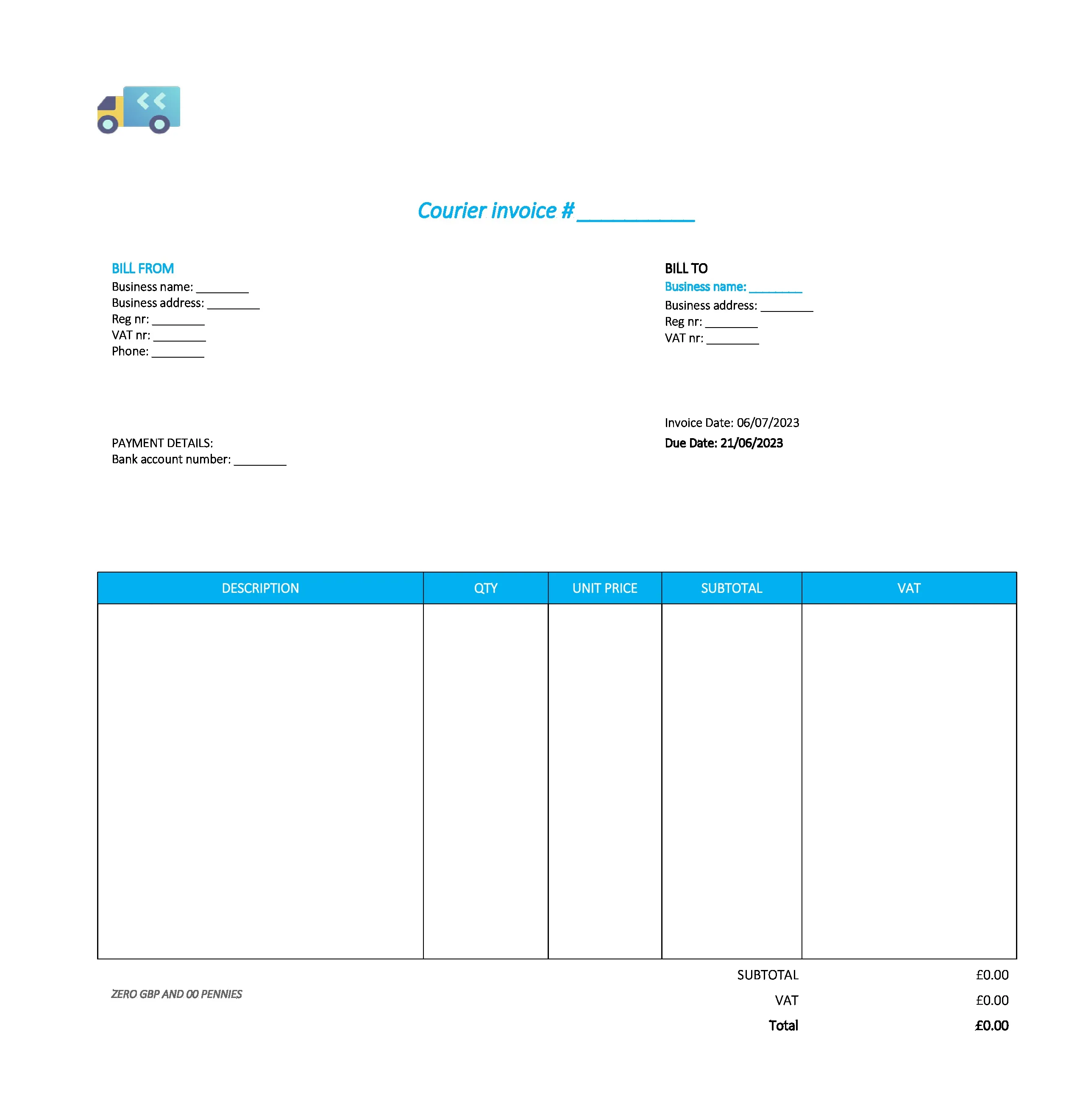 good courier invoice template UK Excel / Google sheets