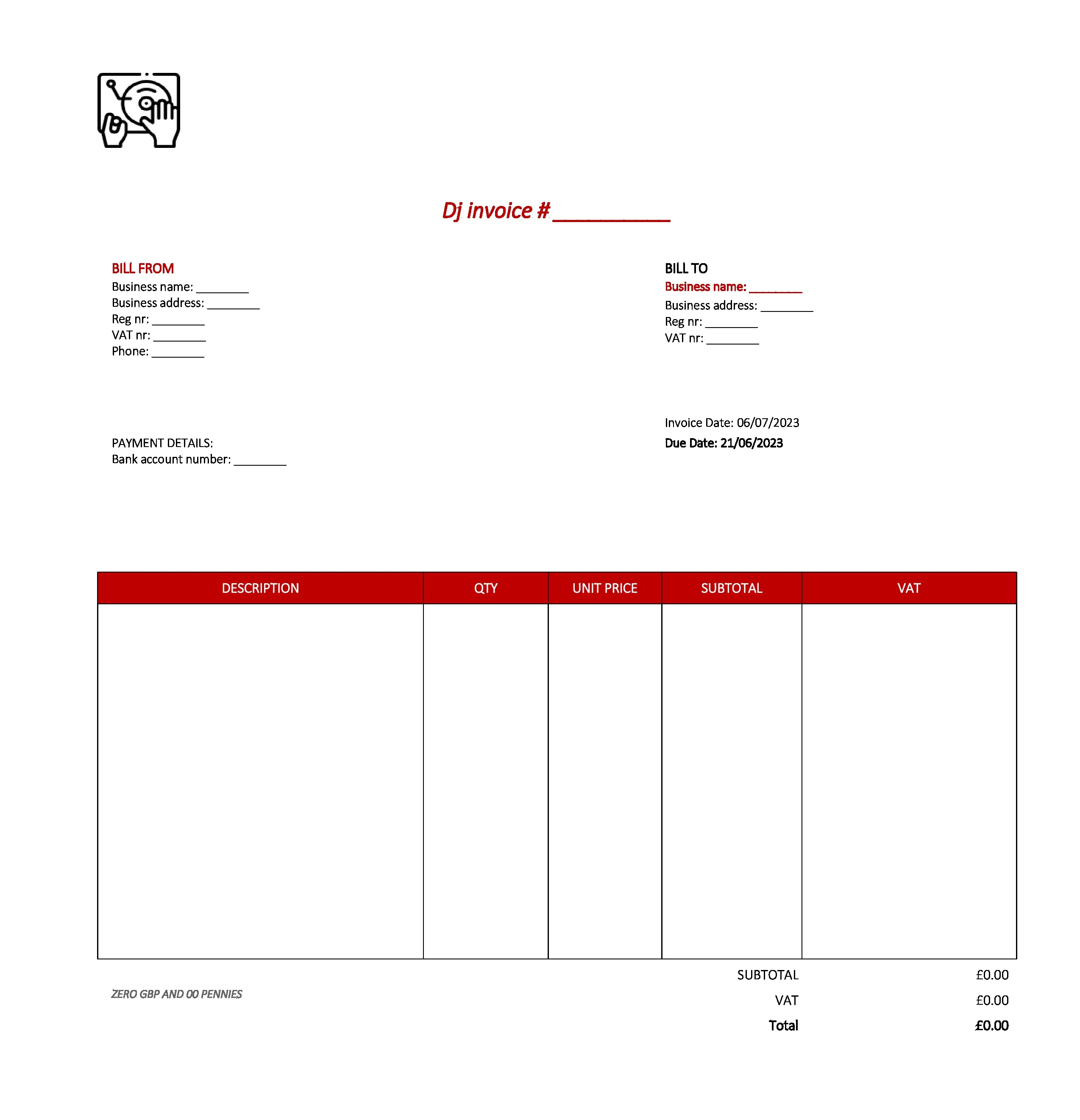 best dj invoice template UK Excel / Google sheets