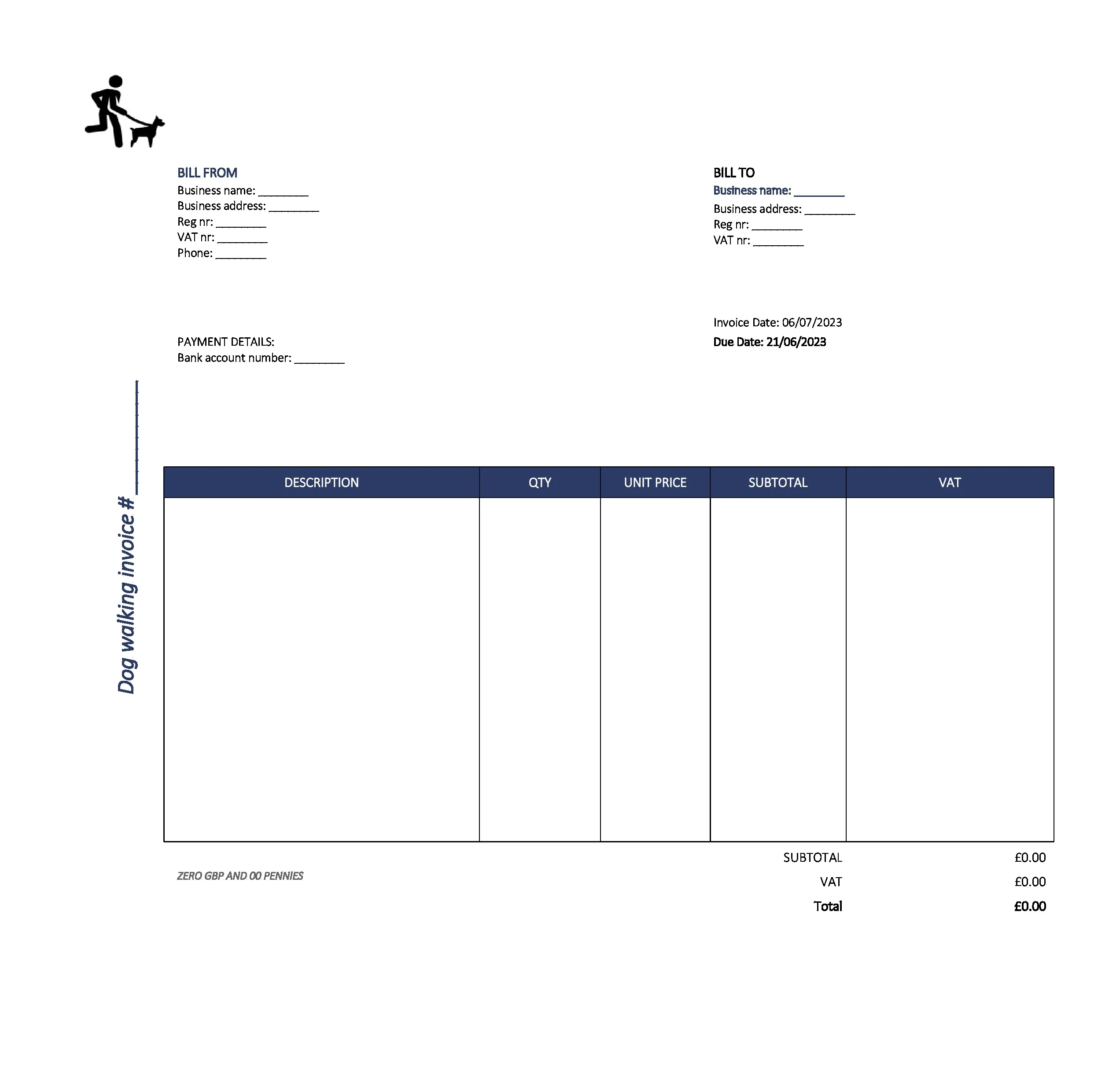 new dog walking invoice template UK Excel / Google sheets