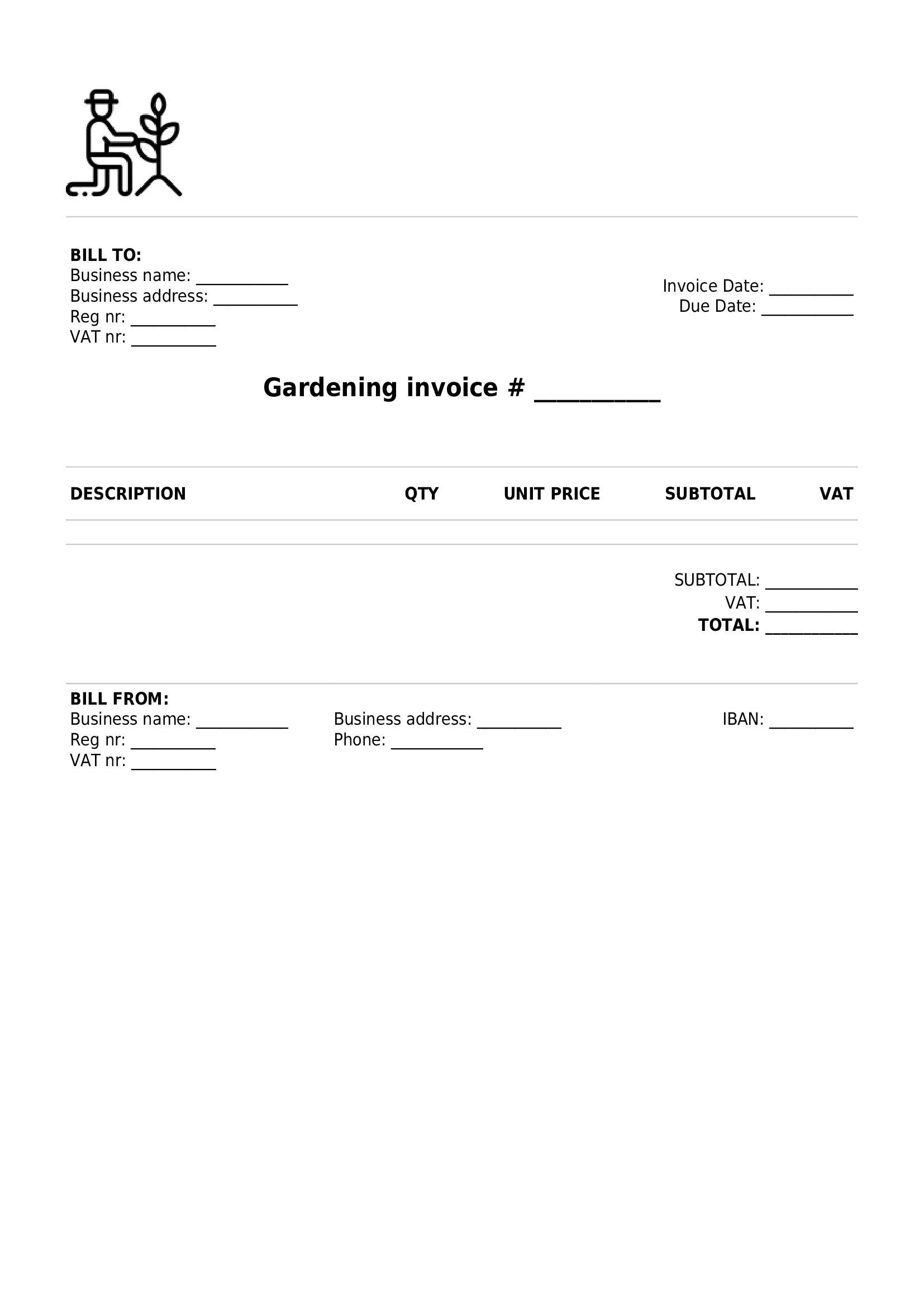 Downloadable Gardening Invoice Template UK Word Google Docs