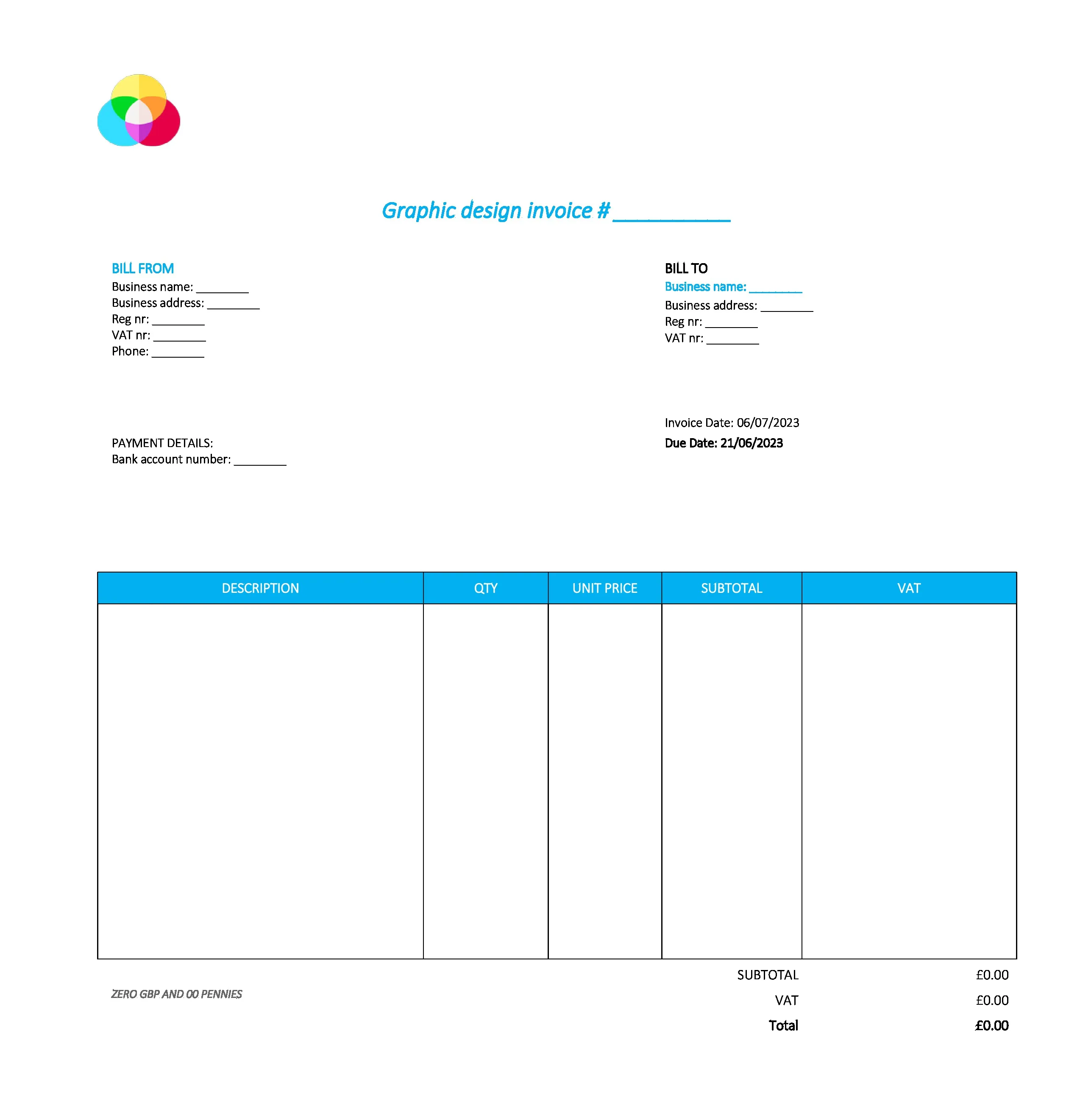 good graphic design invoice template UK Excel / Google sheets