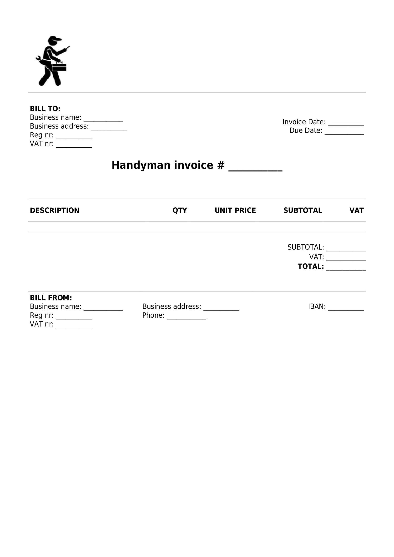 simple handyman invoice template UK PDF