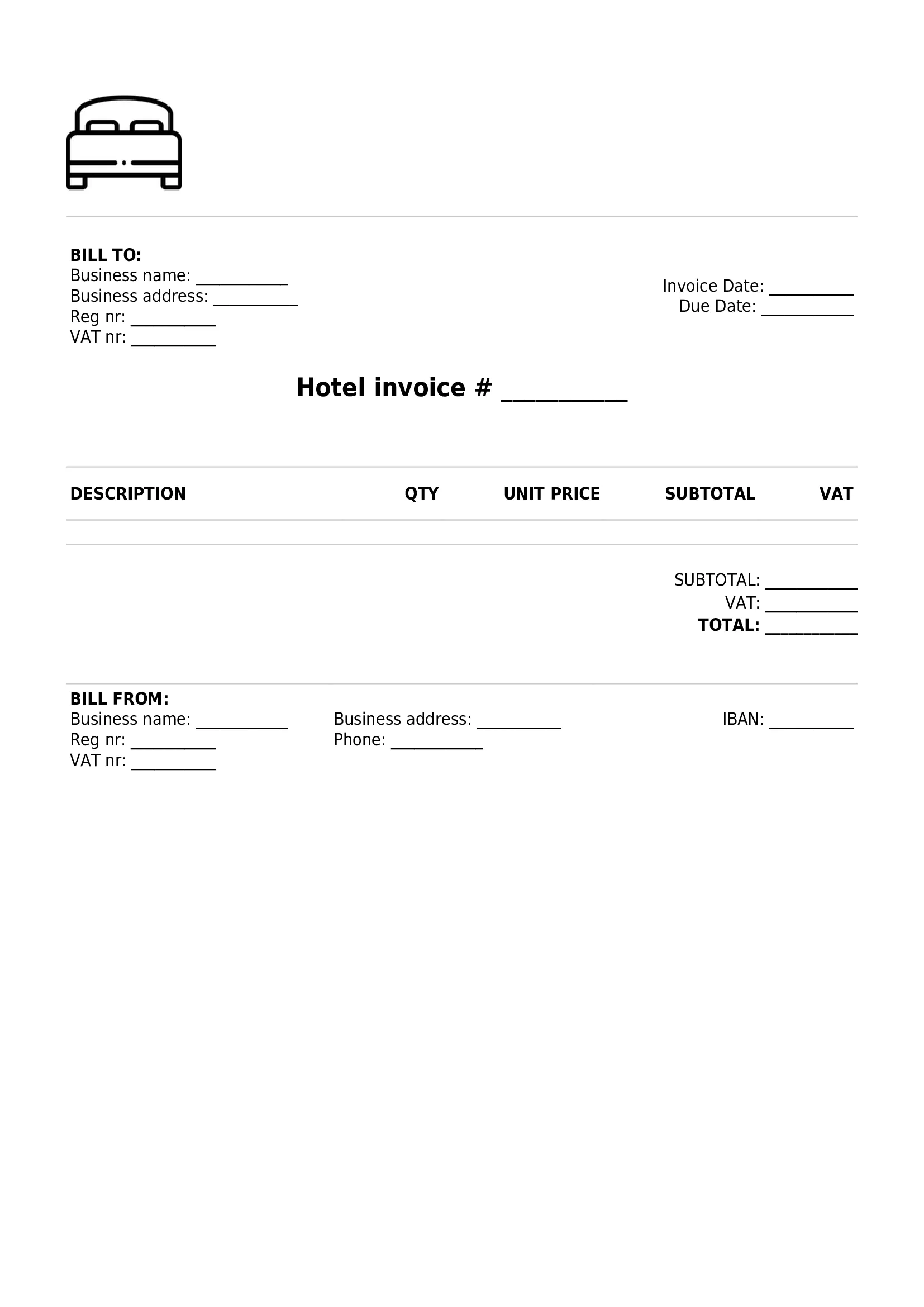 simple hotel invoice template UK PDF