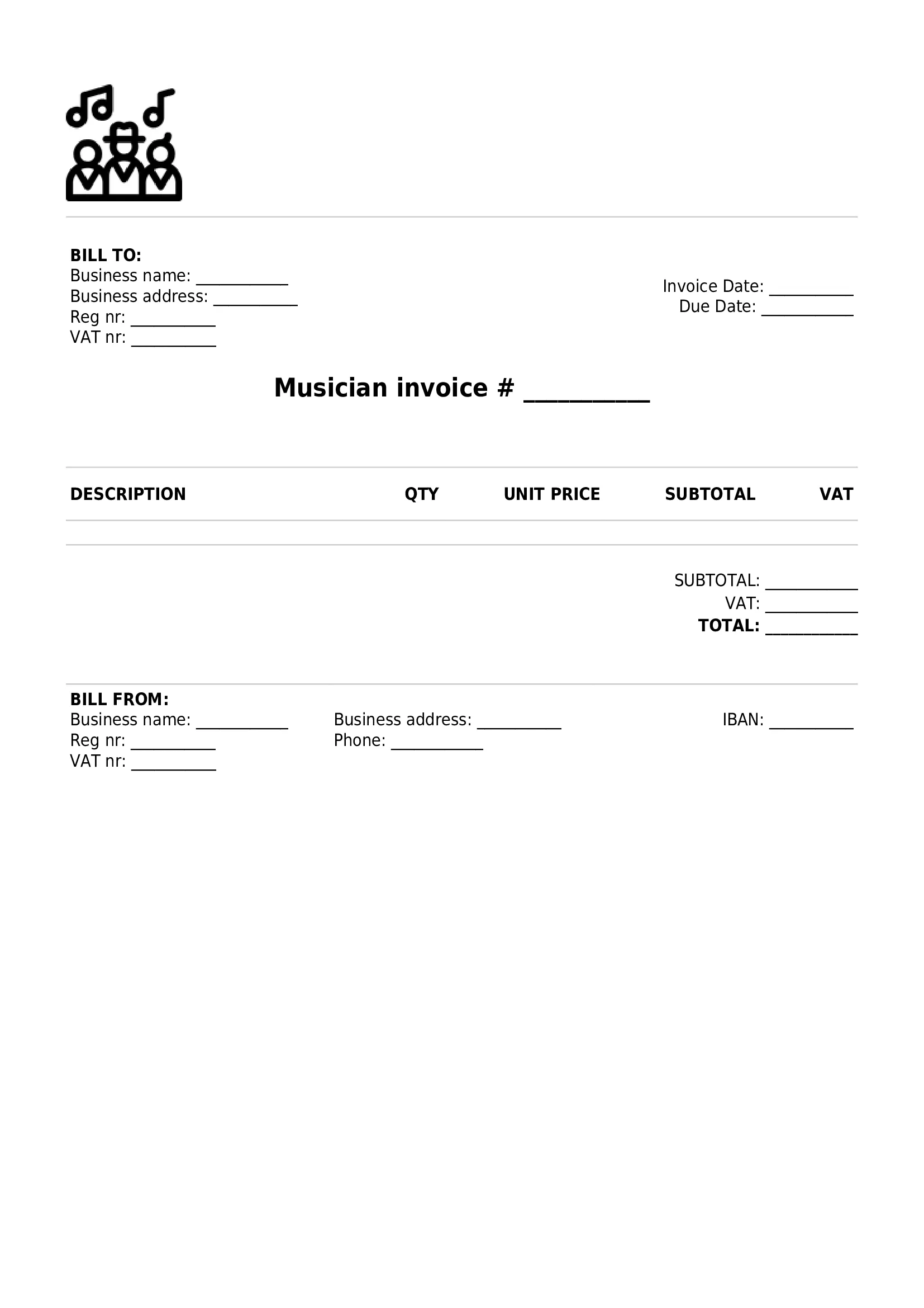 simple musician invoice template UK PDF