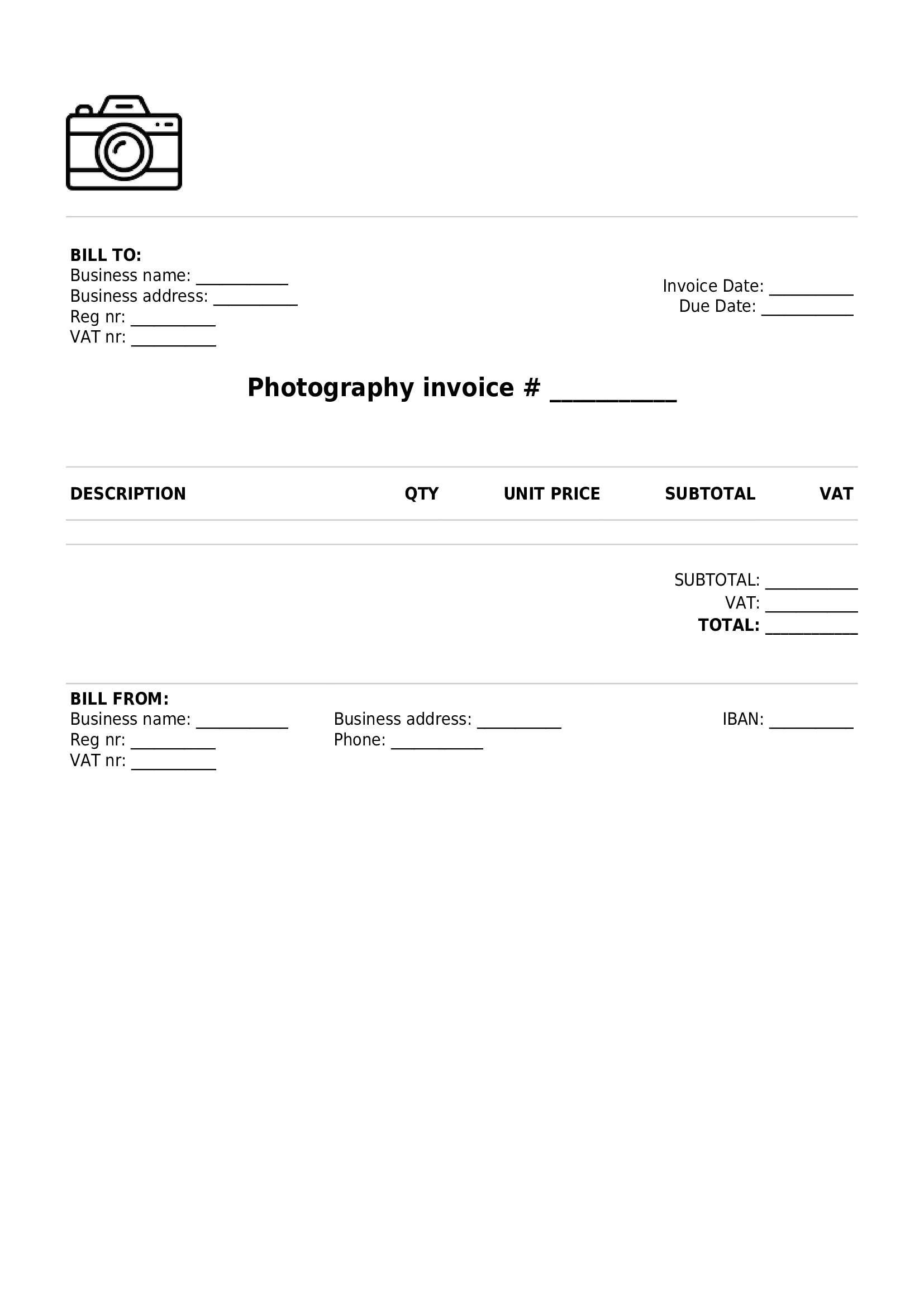 simple photography invoice template UK PDF