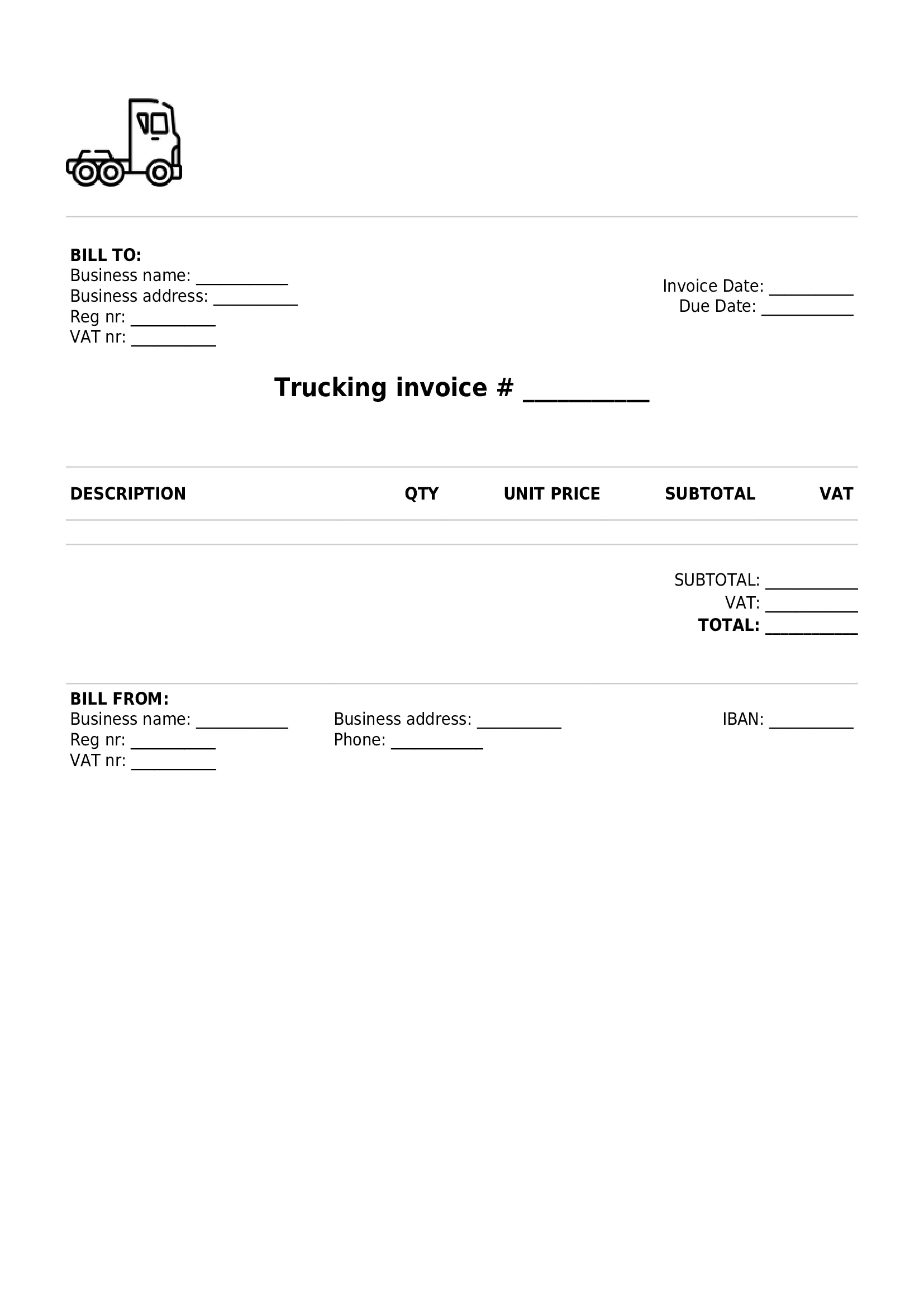 simple trucking invoice template UK PDF