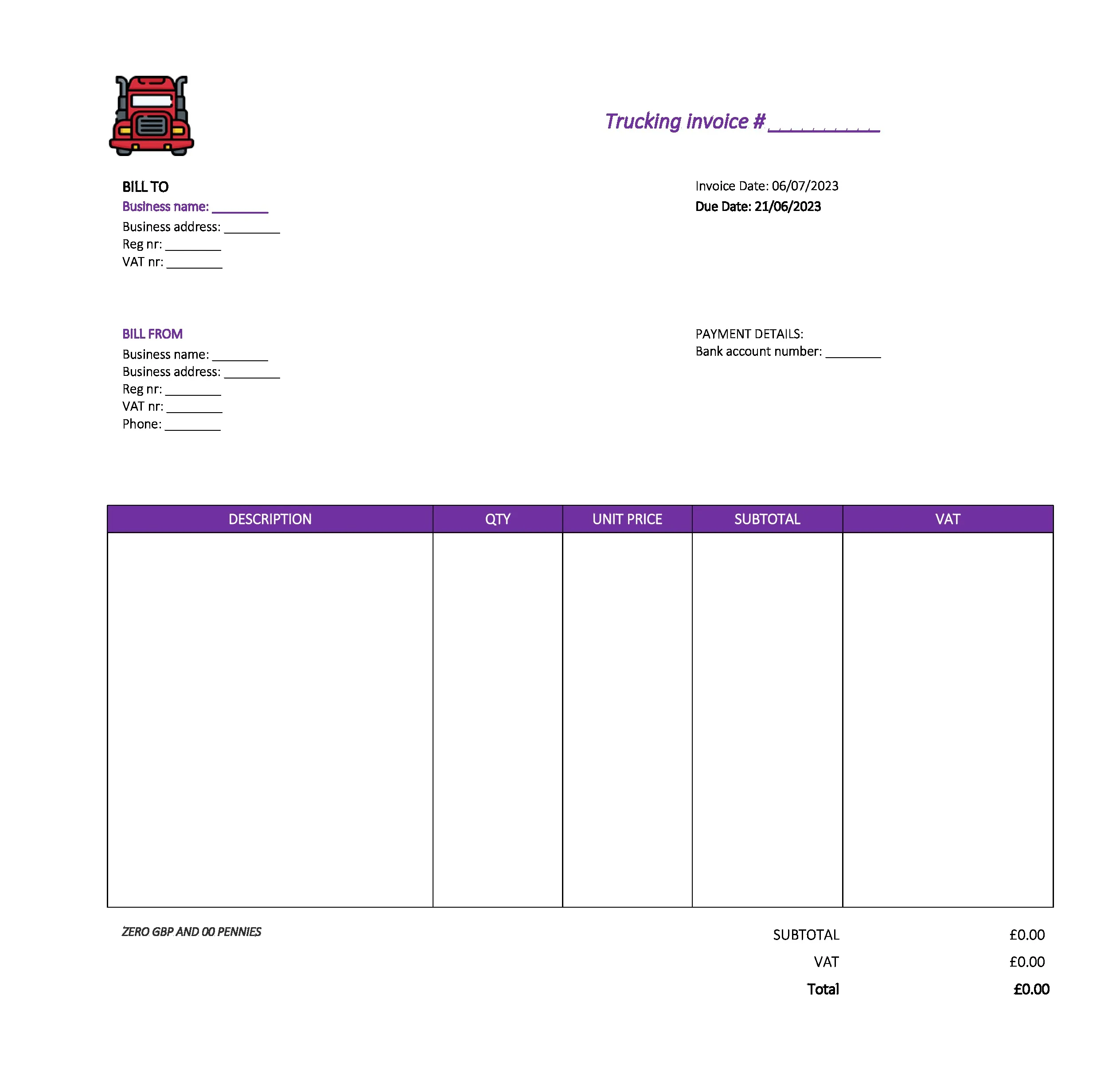 Editable trucking invoice template uk word google docs