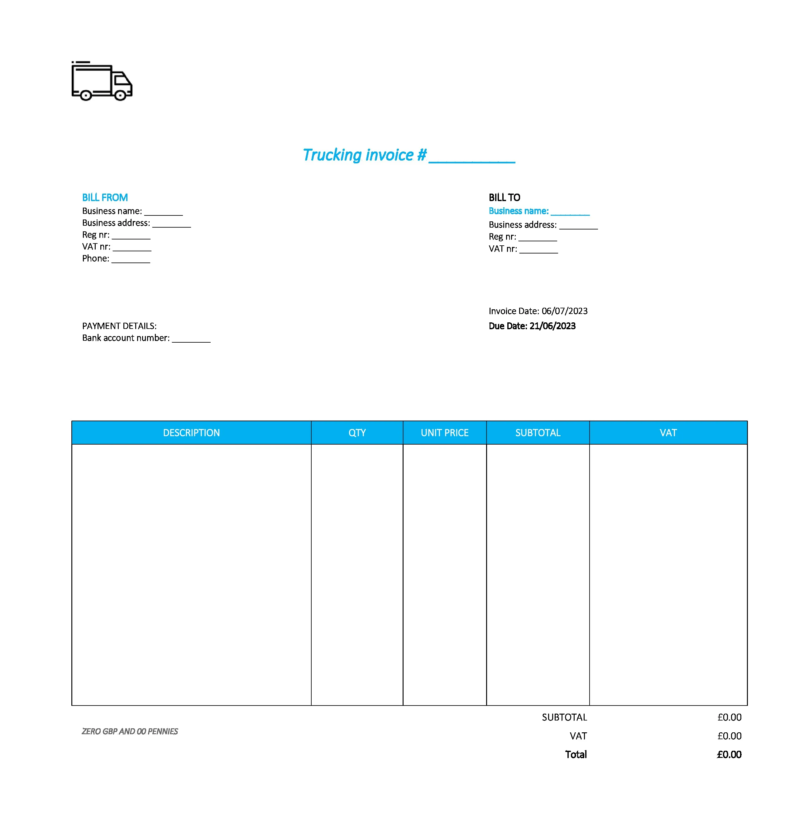 good trucking invoice template UK Excel / Google sheets